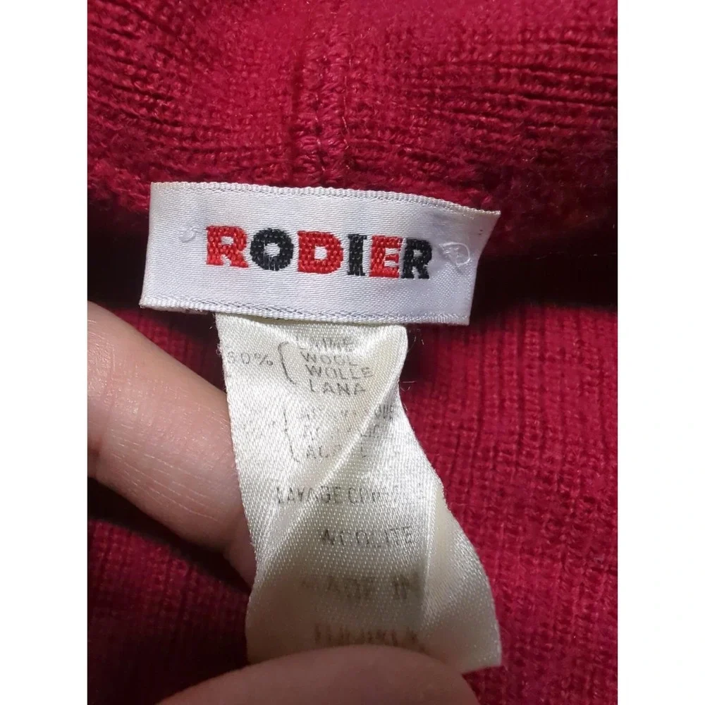 Rodier Magenta Wool Blend Handkerchief Hem Open‎ Front Cardigan Sweater Ribbed